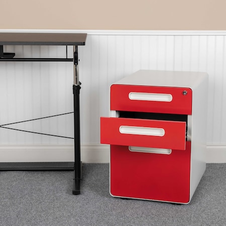 Flash Furniture Drawer File Cabinet, White/Red HZ-AP535-02-RED-WH-GG